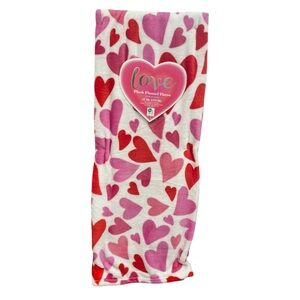 Valentines Plush Flannel Throw White w/ Pink Red Hearts Valentine 50x60  NEW NWT